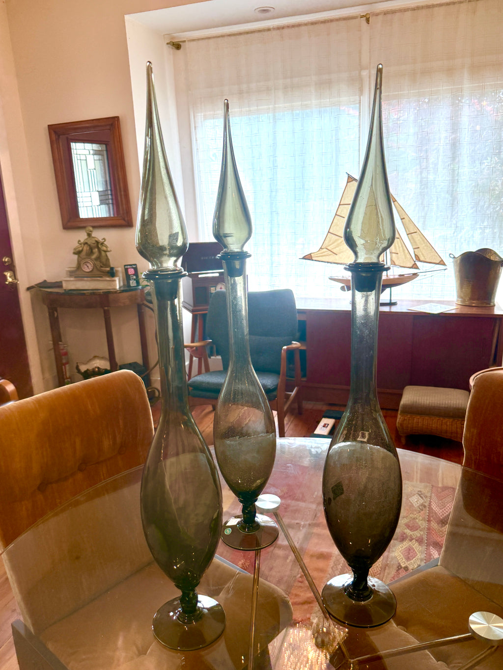 3pc Hand-Blown Venetian Glass Floor Decanters